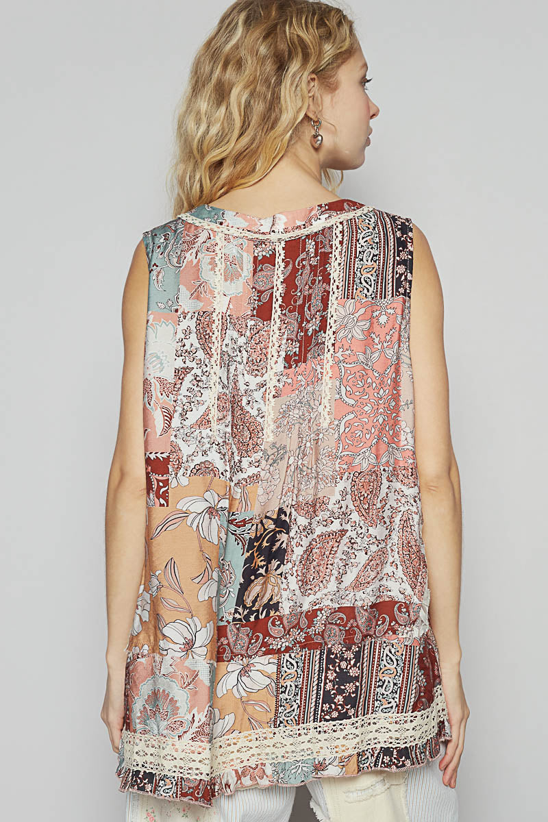 POL V-Neck Sleeveless Floral Lace Patch Top – The Clothing Loft