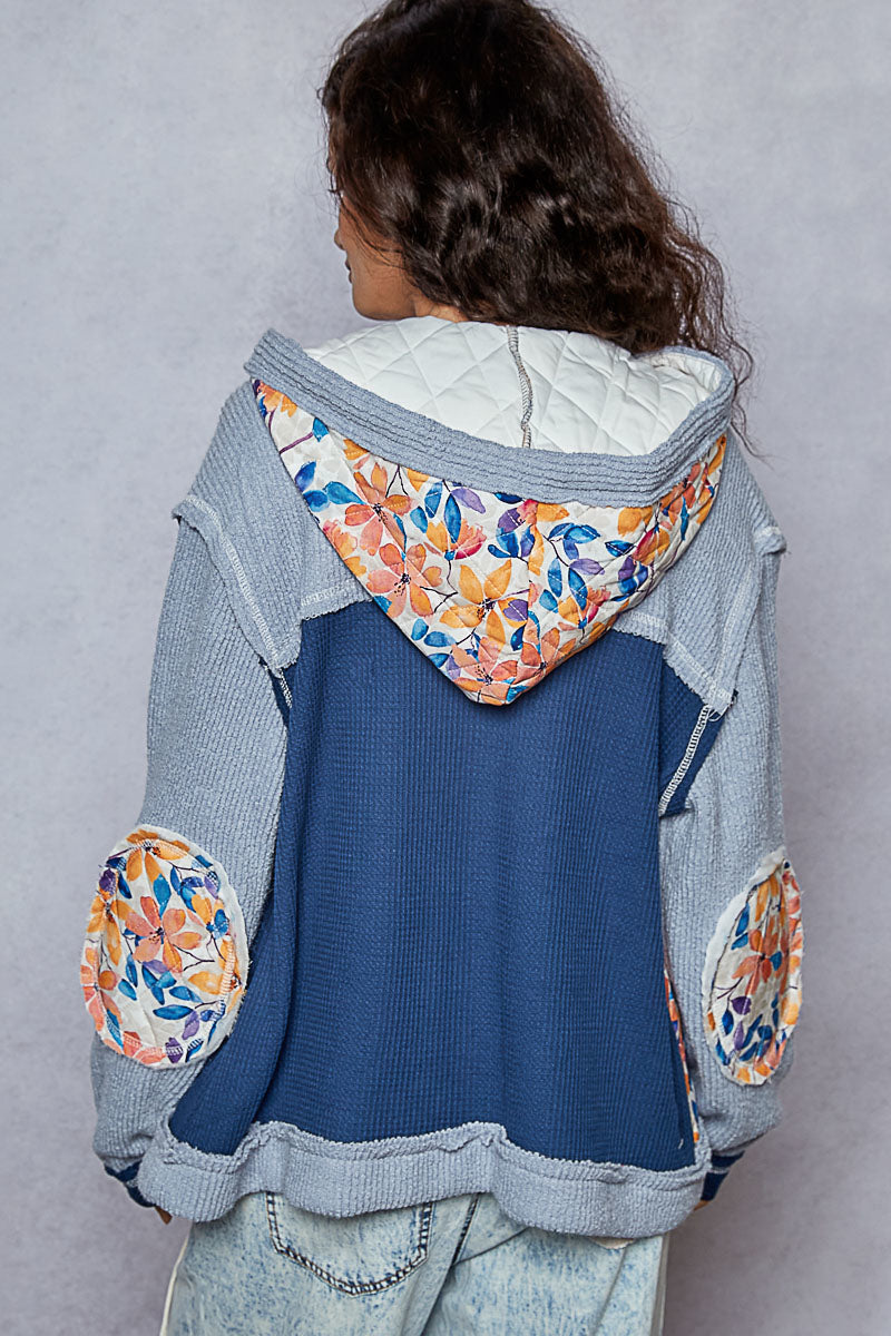 Pol Balloon Sleeve Thermal Quilted  Floral Detail Jacket