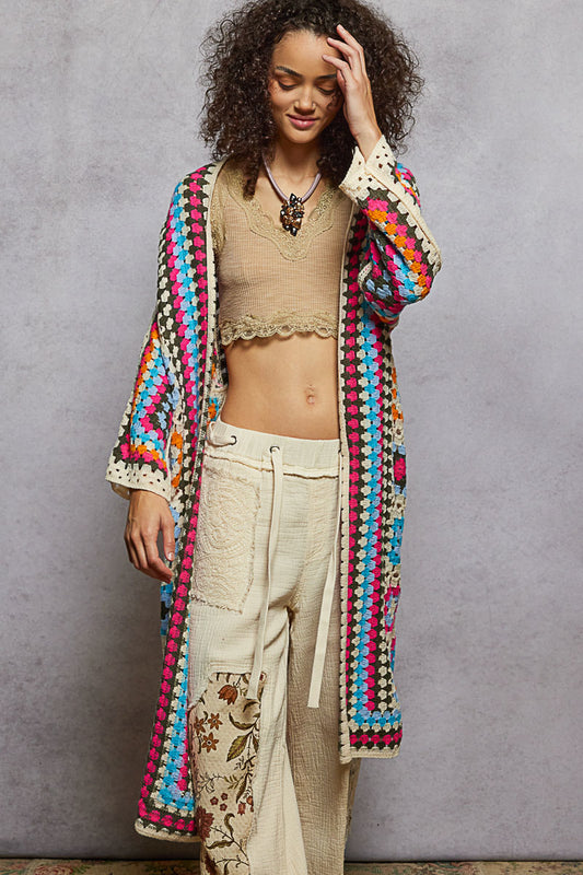 POL Crochet Roomy Multi Colored  Cardigan