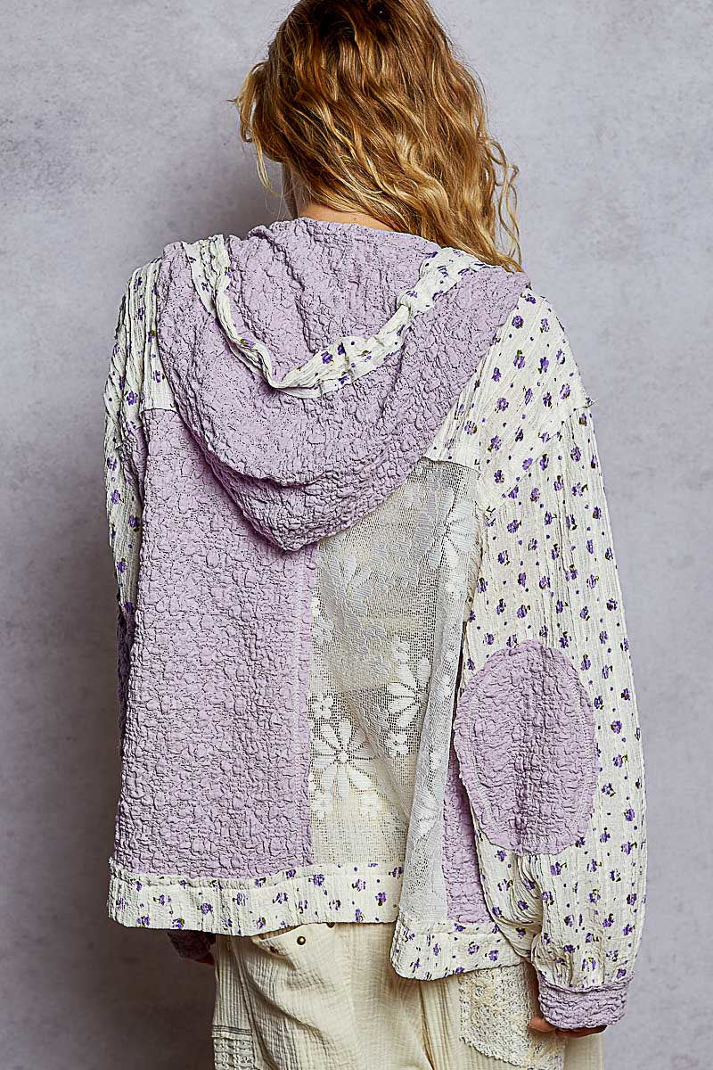 Pol Jacket W/Hood Balloon Sleeve & Lace Stich