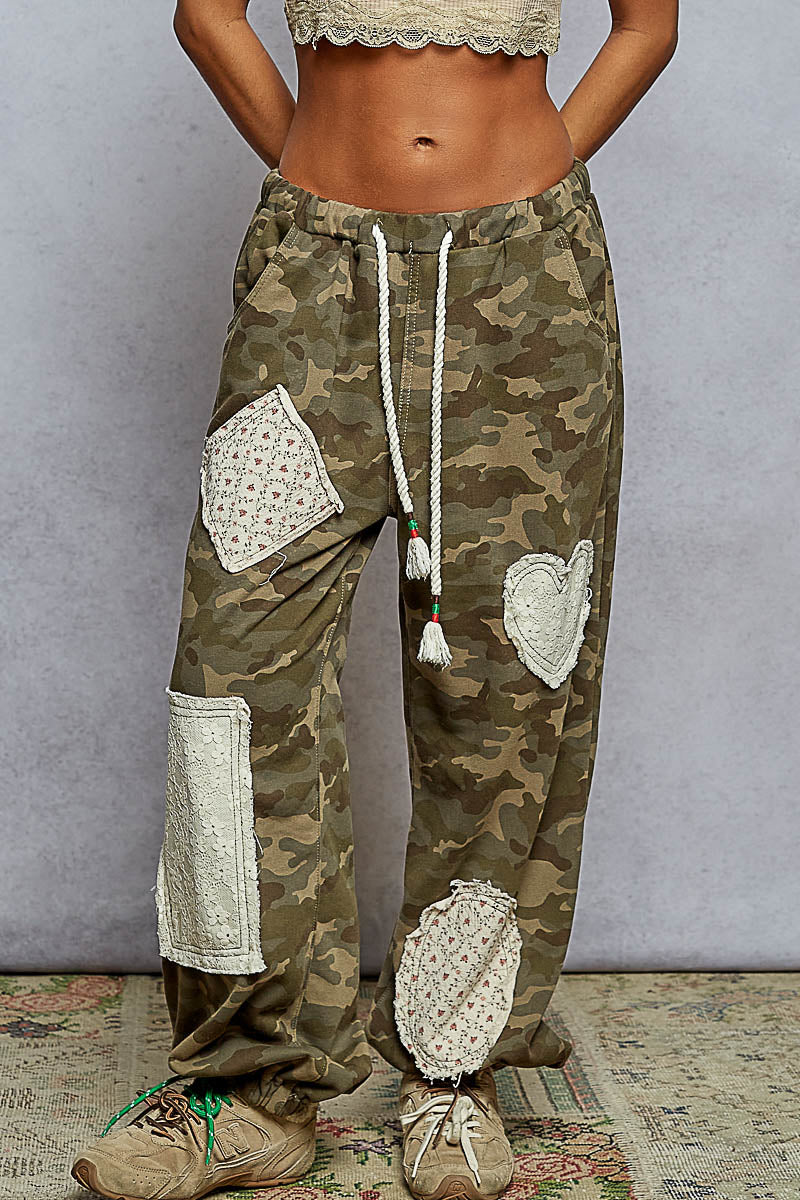 POL Printed French Terry With Patchwork Pants