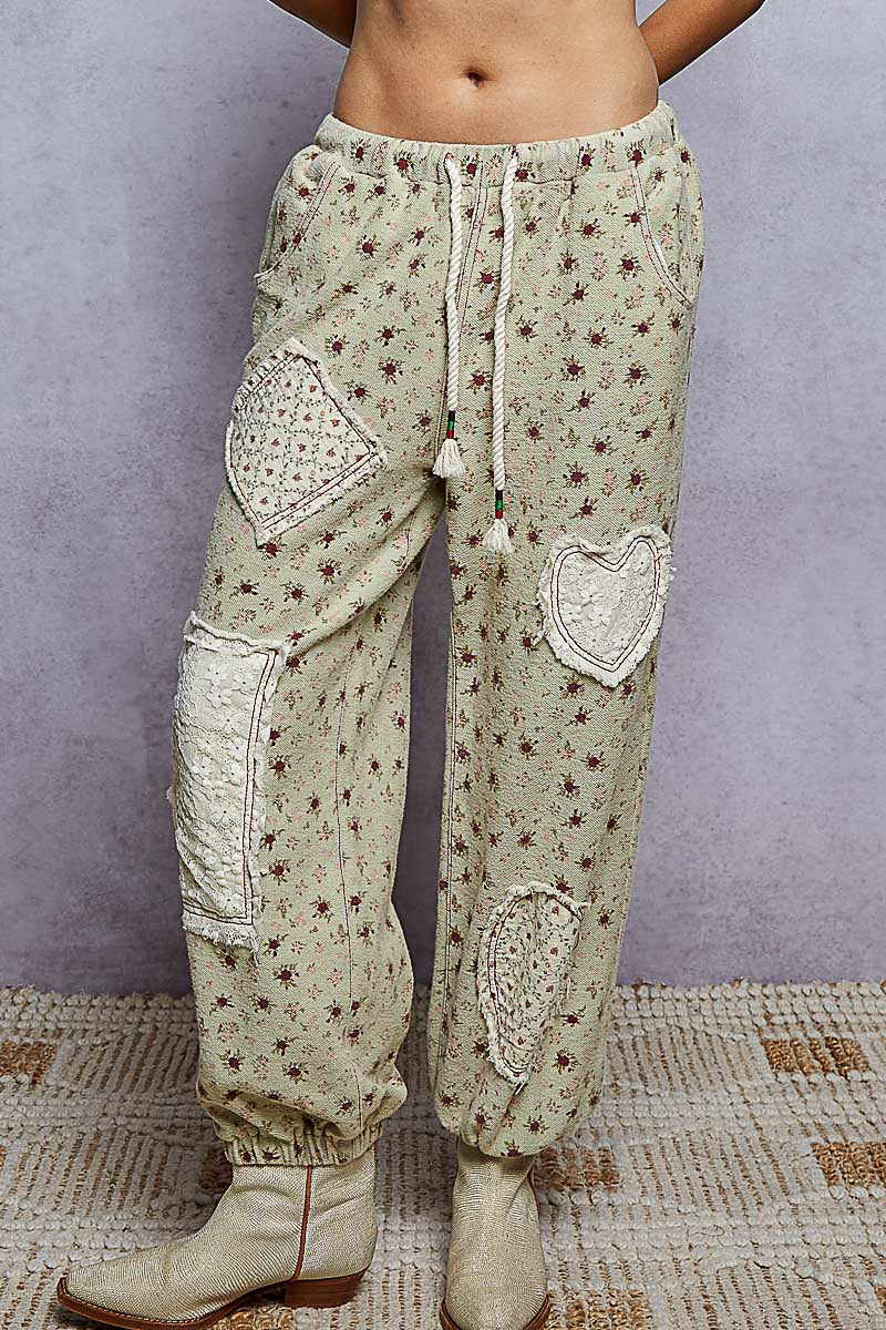 POL Printed French Terry With Patchwork Pants