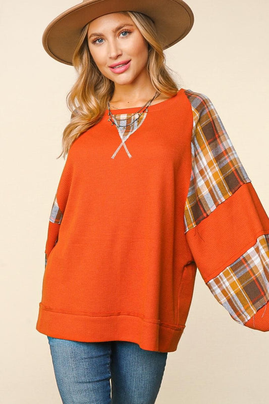 Haptics Thermal Knit Color Block Bubble Sleeve Top