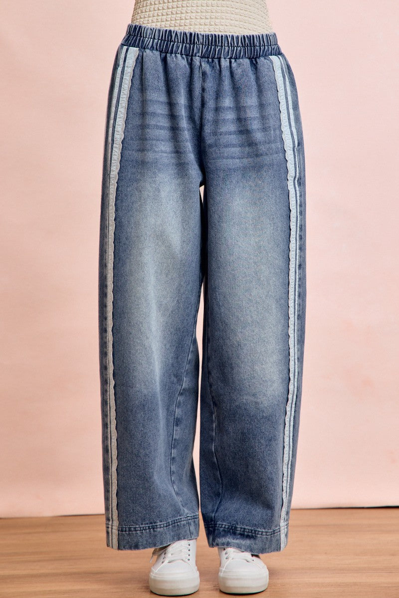 Bibi Lace Contrast Denim Pants