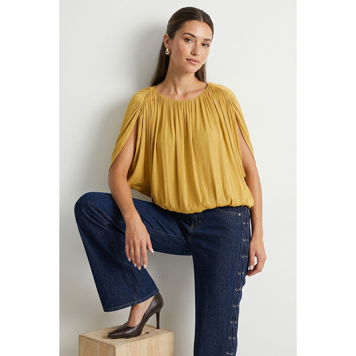 Naked Zebra Grecian Drape Bubble Blouse