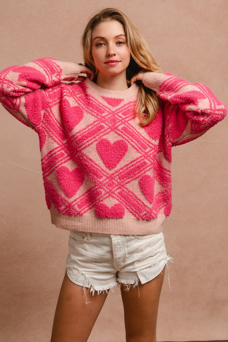 Bibi Heart Printed Textured Sweater