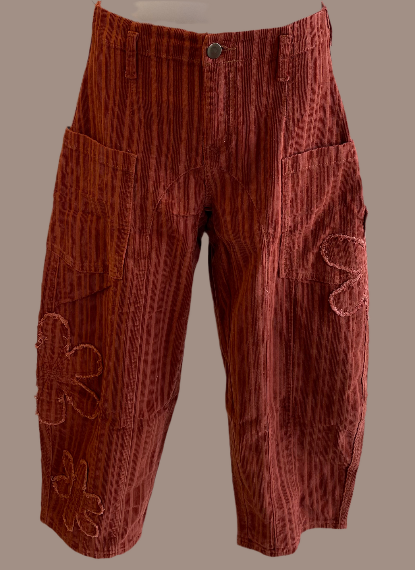 Easel Daisy Patch Corduroy Barrel Pants