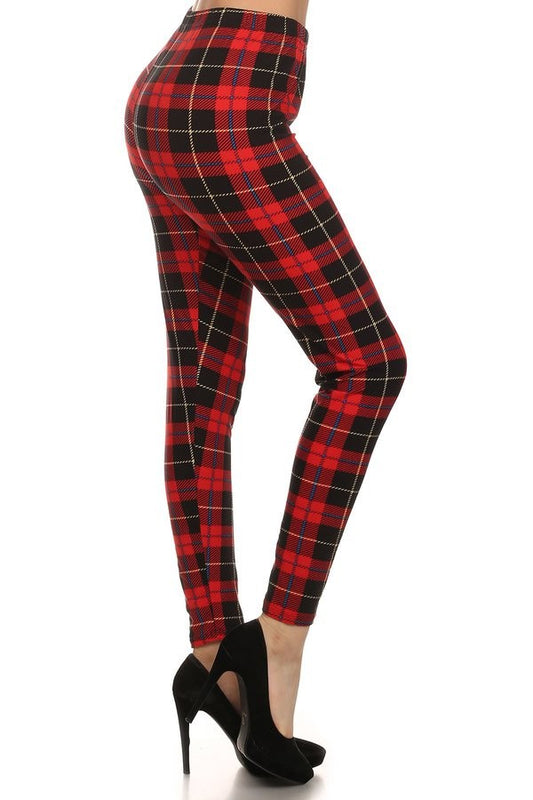 Red Ribbon Multi  Checkered Print Leggings