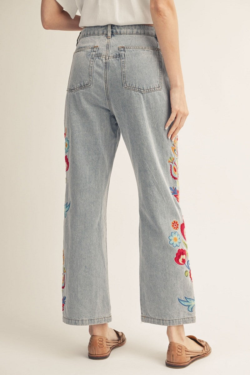 Jodifl Embroidered Washed Denim Pants