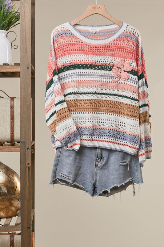 Mello Multi Color Stripe W/Clover Patch Pullover