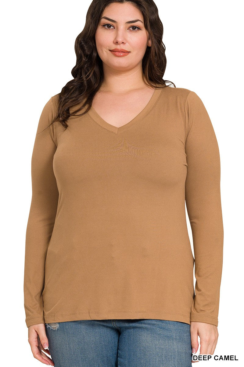Zenana Brushed Microfiber Long Sleeve V-Neck Tee