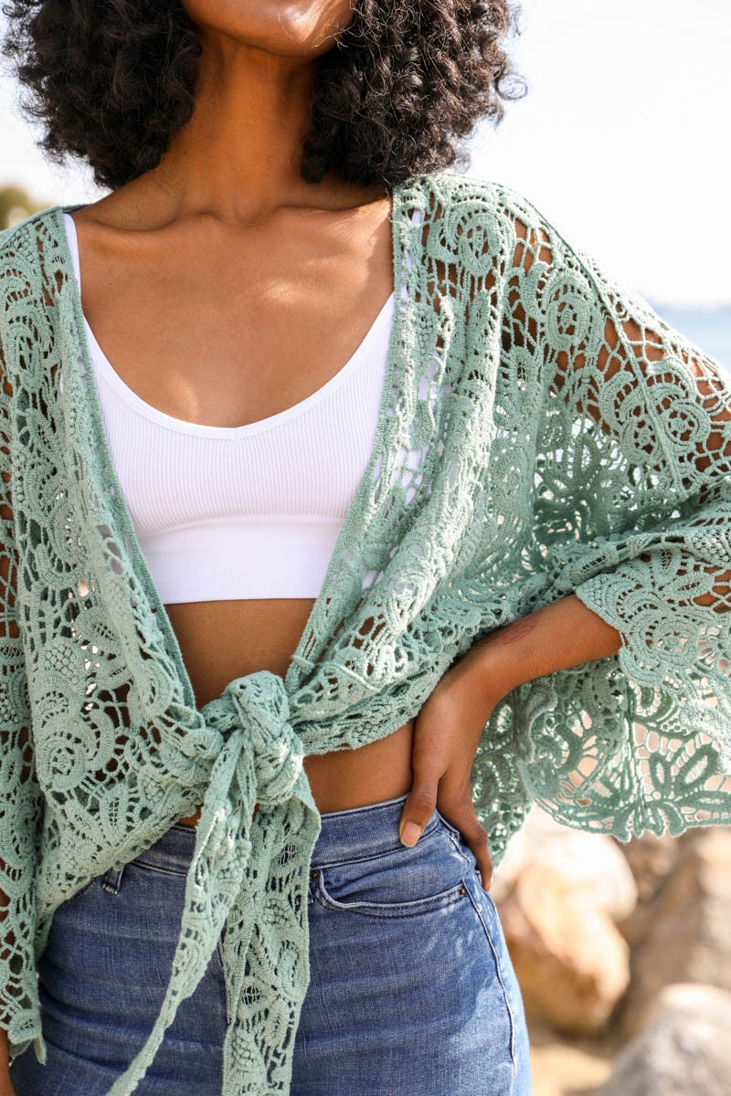 Leto Accessories O/S Crochet Kimono Wrap