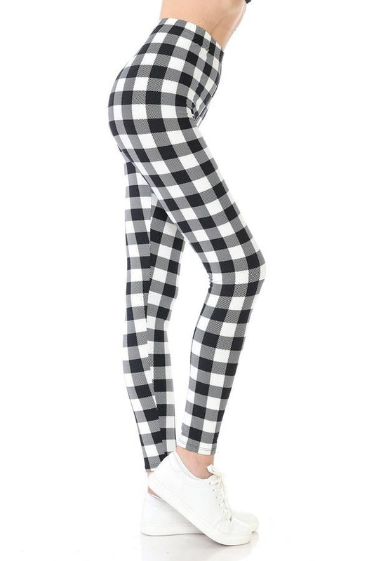 Red Ribbon Black & White Checkered high Waist Leggings