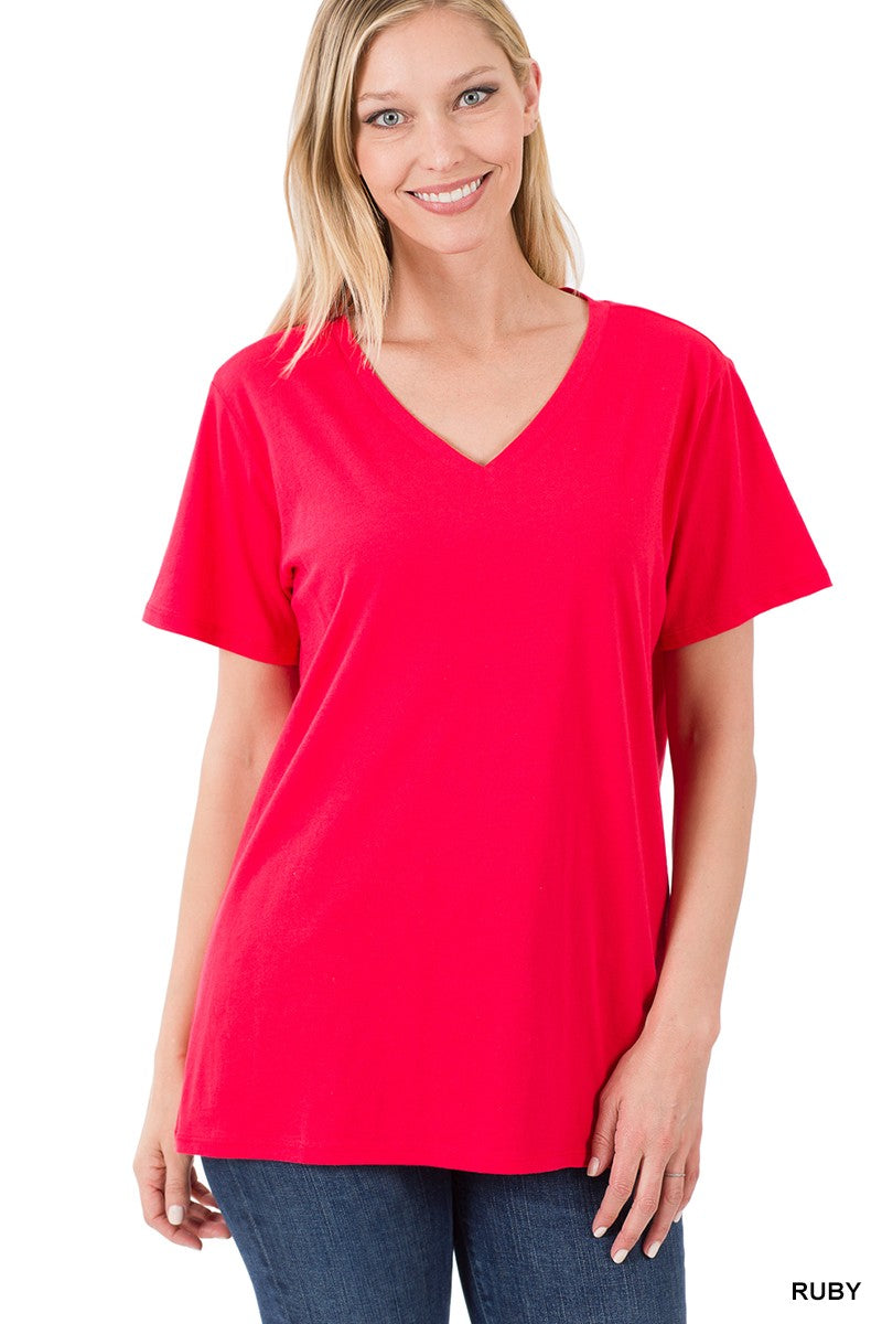 Zenana Short Sleeve Boyfriend V-Neck Tee