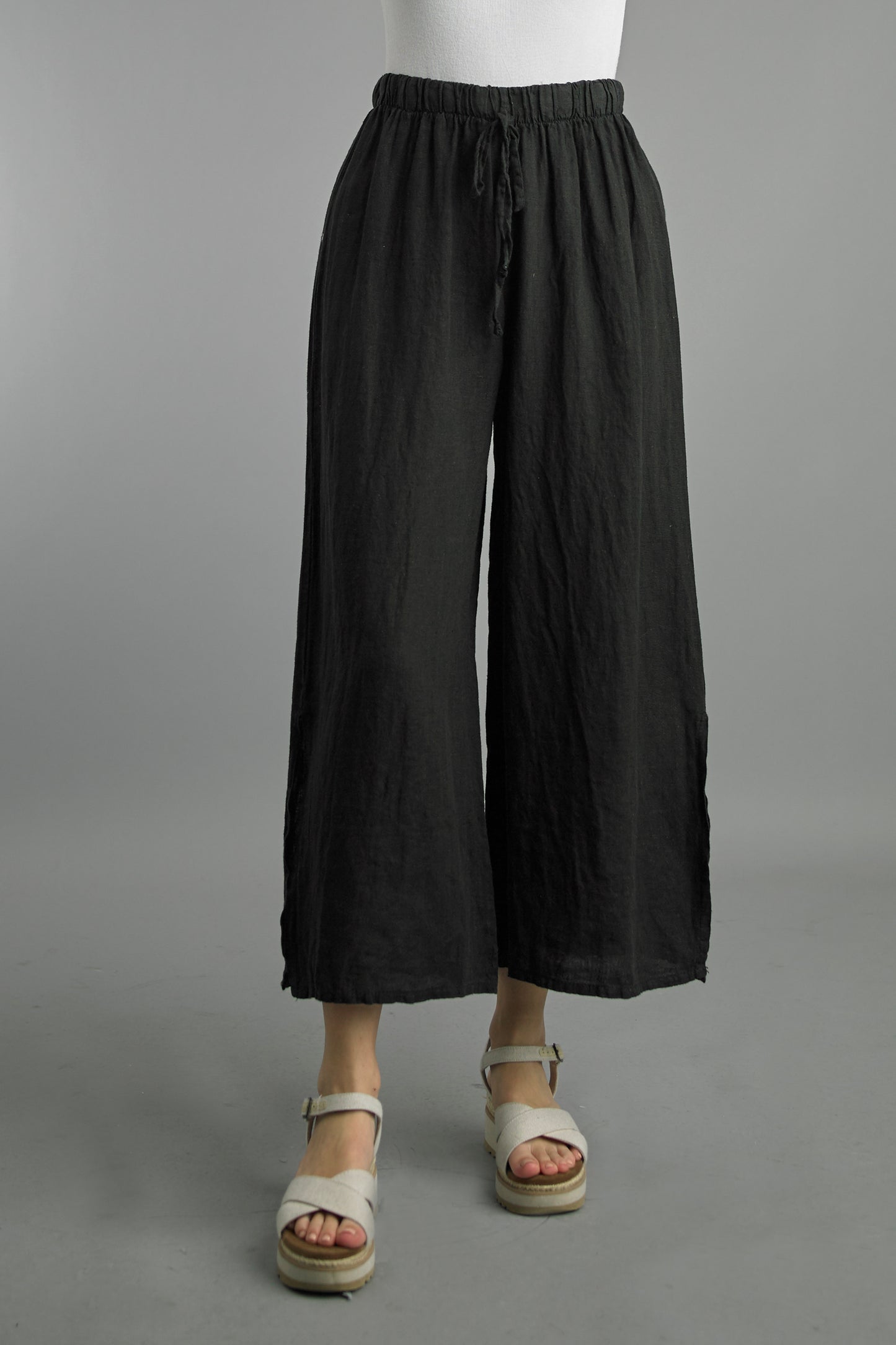 Tempo Paris Side Slit Wide Leg Linen Pants