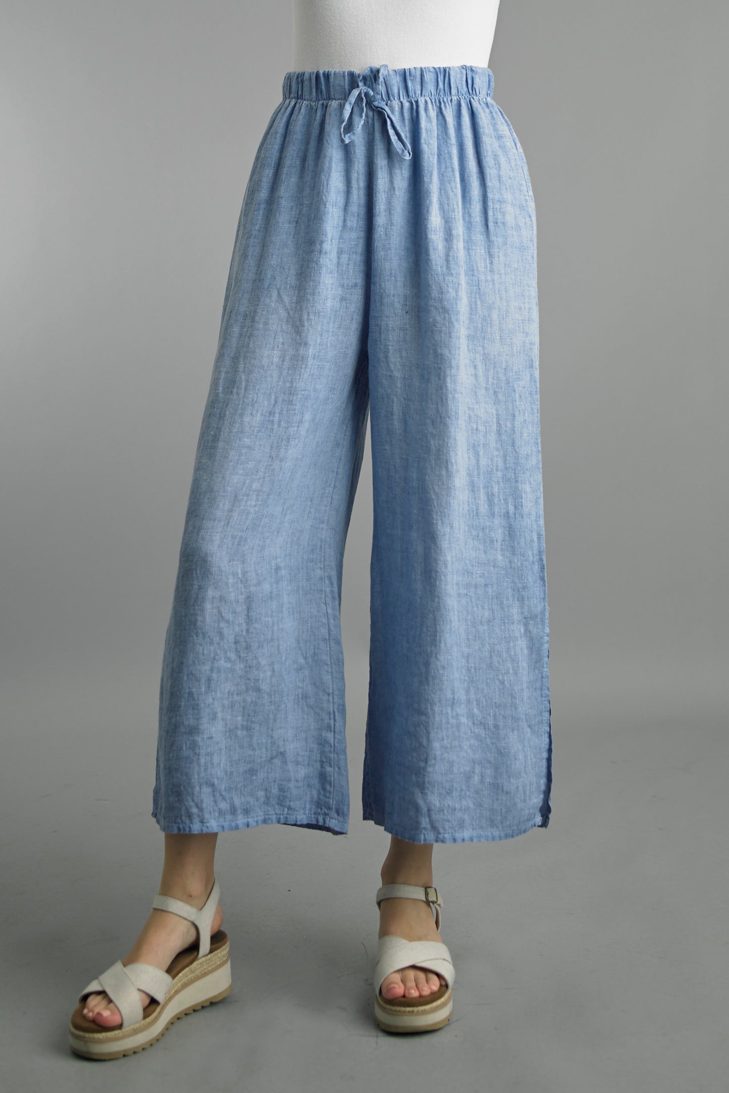 Tempo Paris Side Slit Wide Leg Linen Pants