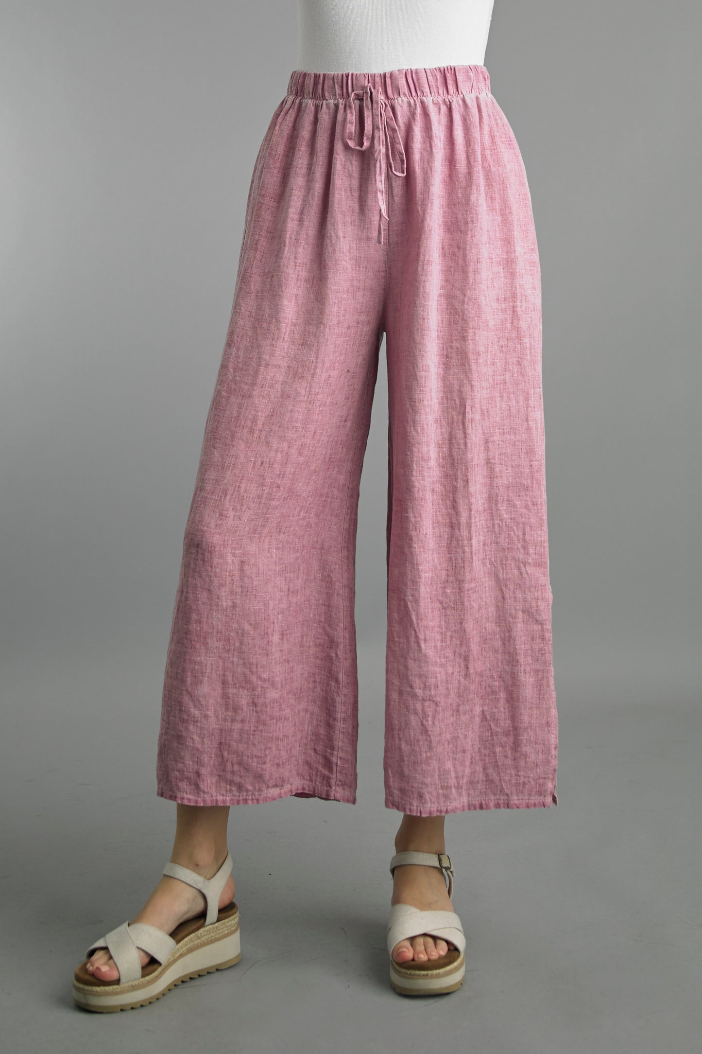 Tempo Paris Side Slit Wide Leg Linen Pants