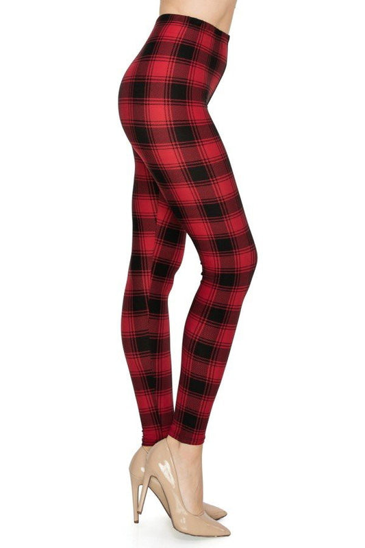 Red Ribbon Multi Print Plaid Leggings