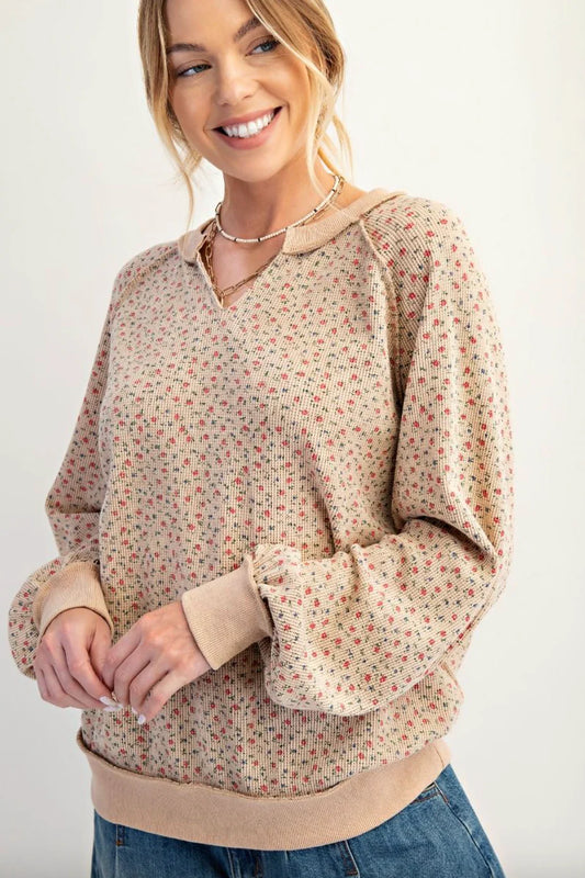 Easel Ditsy Flower Print Thermal Pullover
