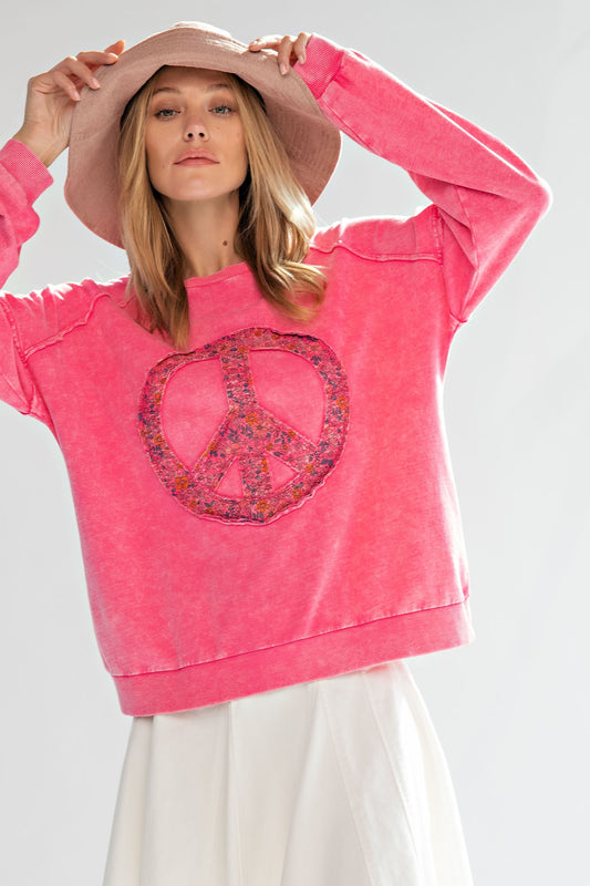 Easel Peace Sign Mineral Washed Sweatshirt