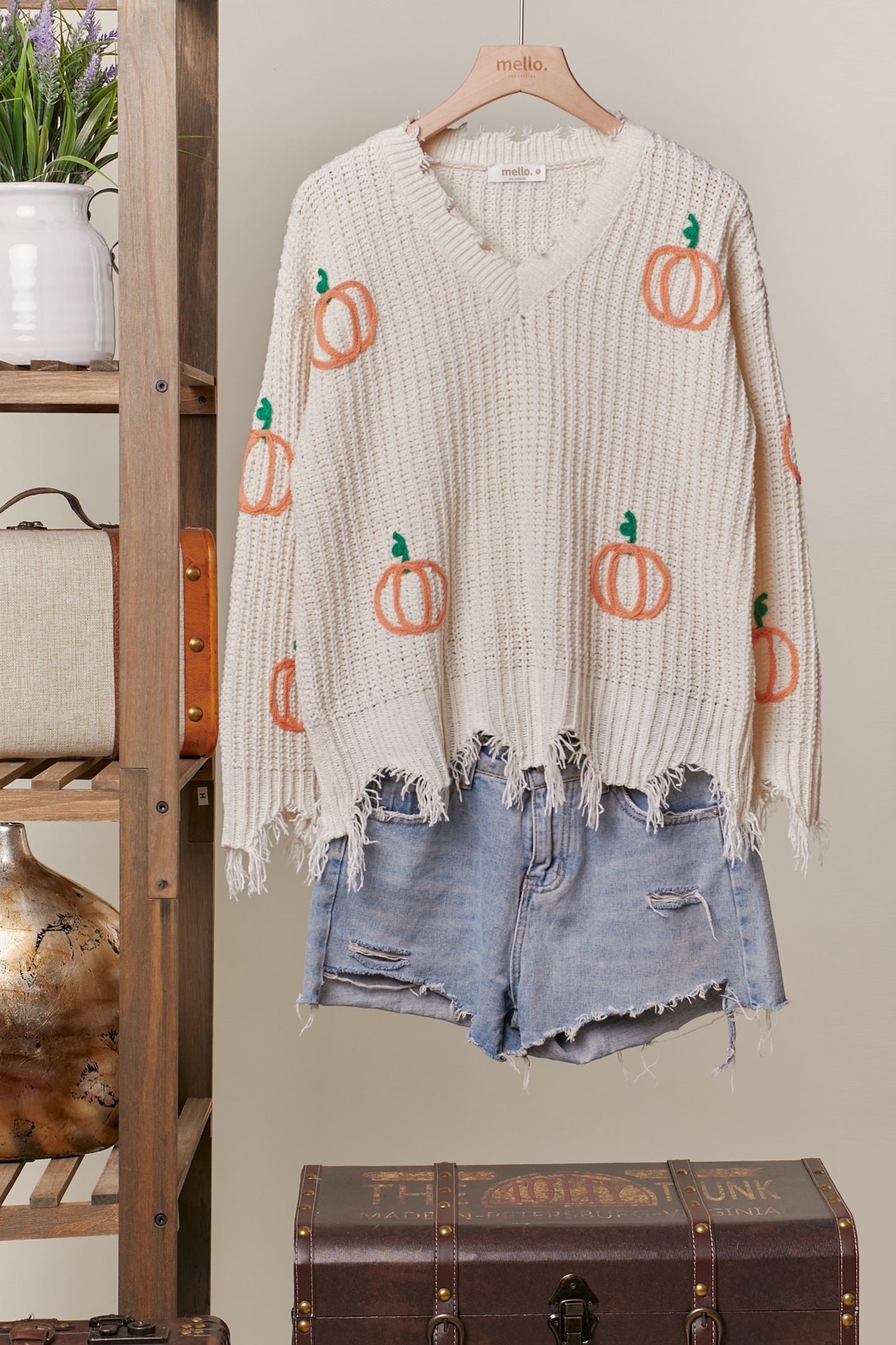 Mello V-Neck Pumpkin Patch Sweater