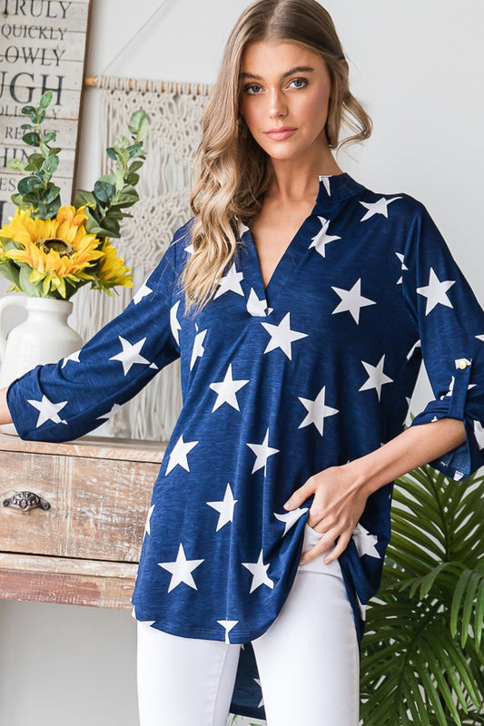 Heimish Star Roll Up Button Sleeve Top