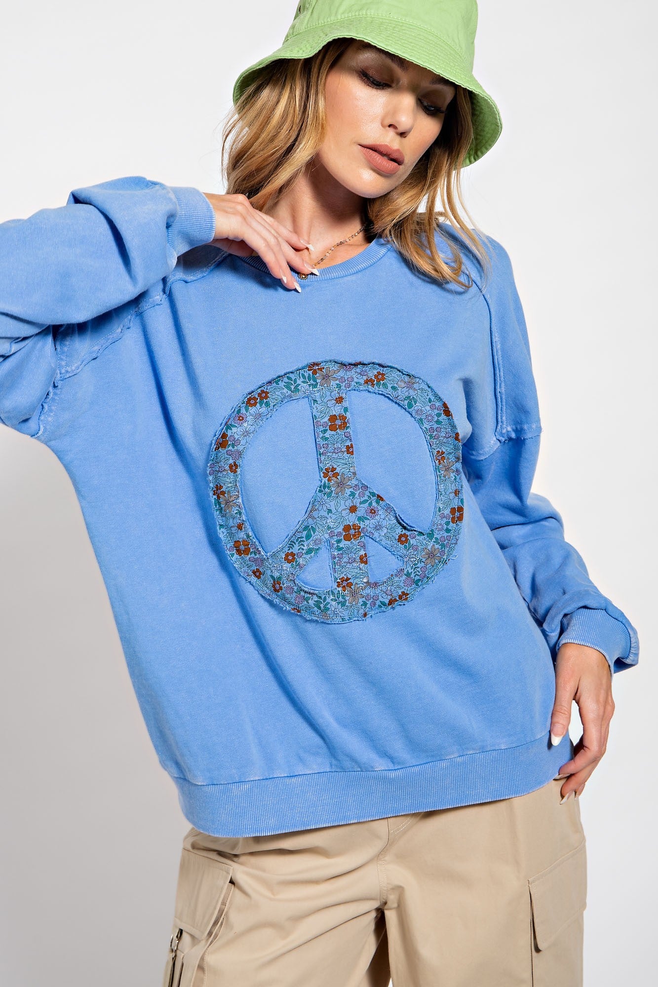 Easel Peace Sign Mineral Washed Sweatshirt The Clothing Loft Boutique
