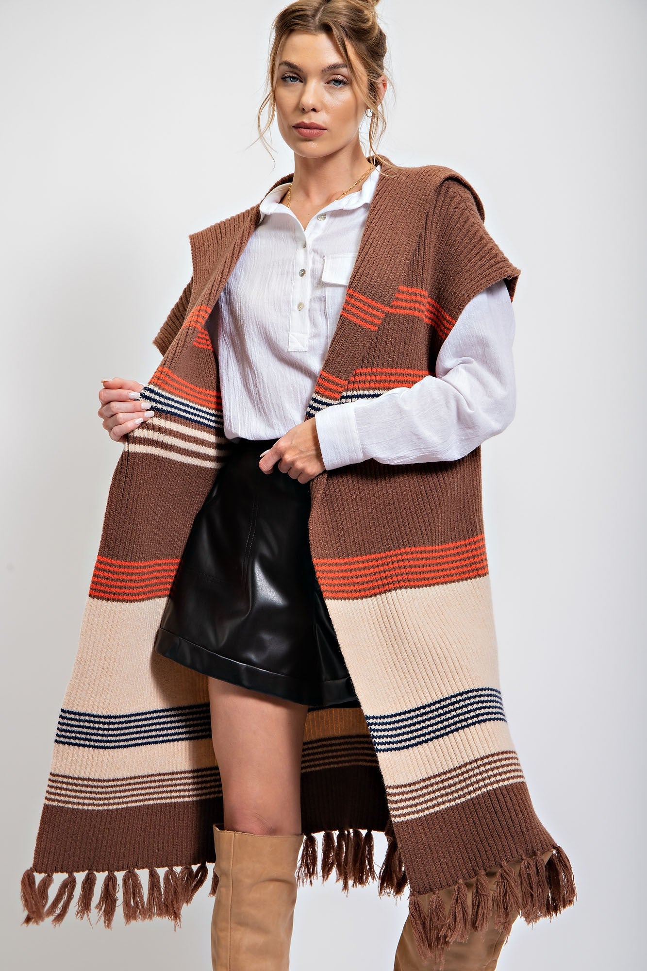 Easel Multicolor Knitted Sweater Kimono