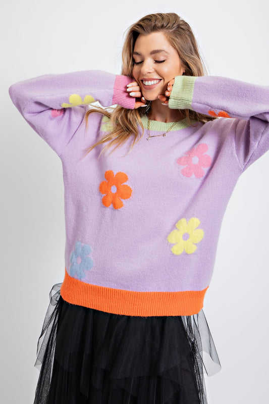 Easel Daisy Patterned Knit Sweater