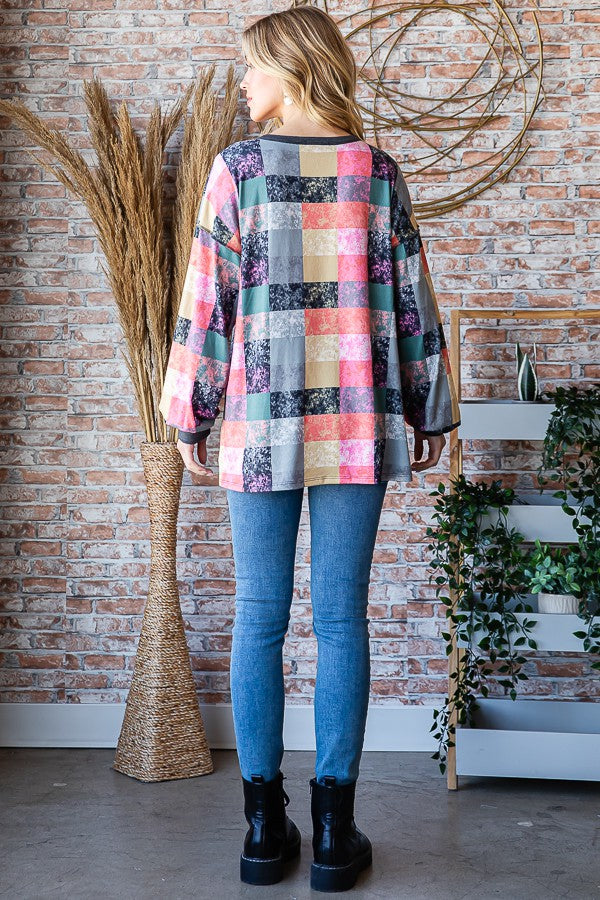 Heimish Long Puff Multi Color Plaid Top