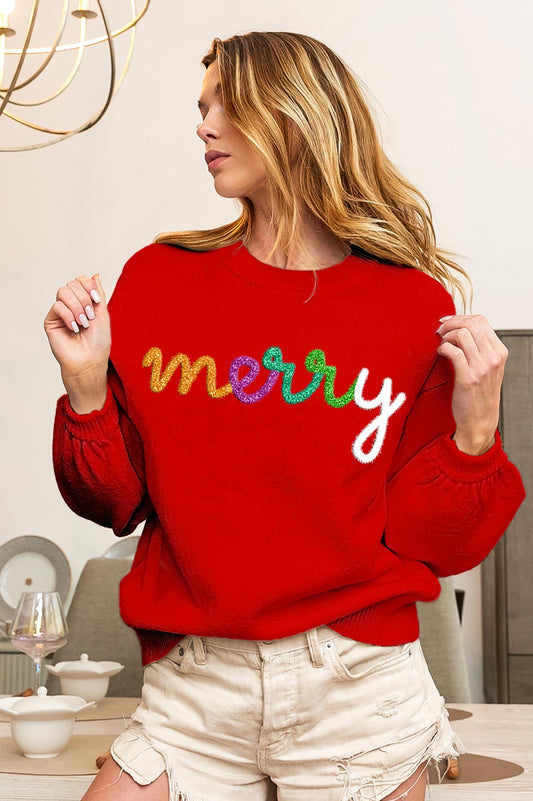 Bibi Merry Metallic Letter Sweater