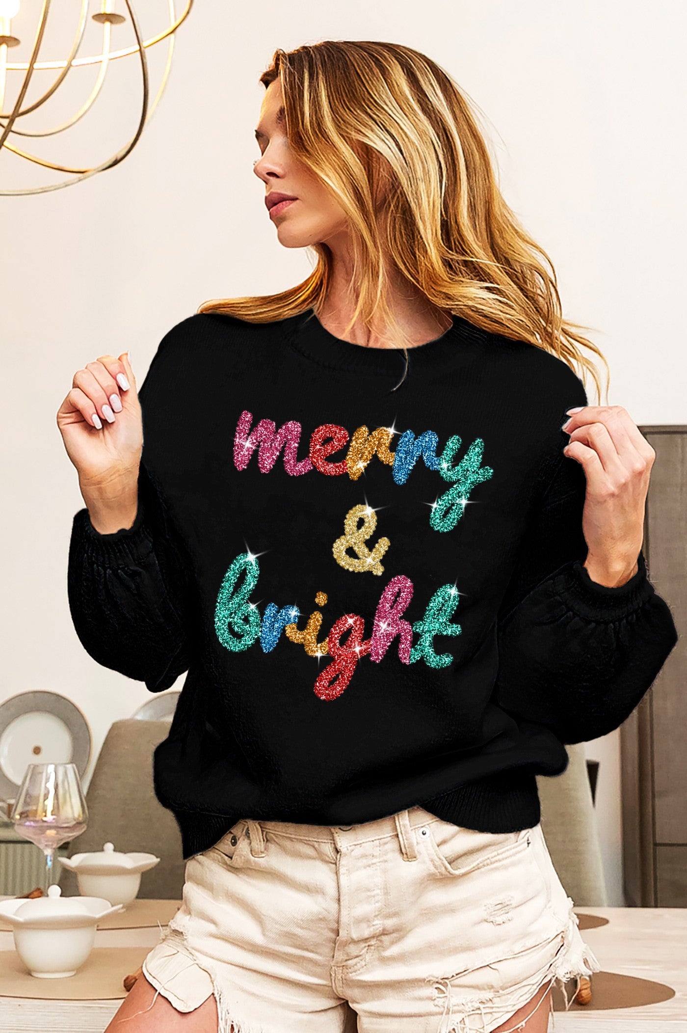 Bibi Tinsel Lettering Christmas Sweater