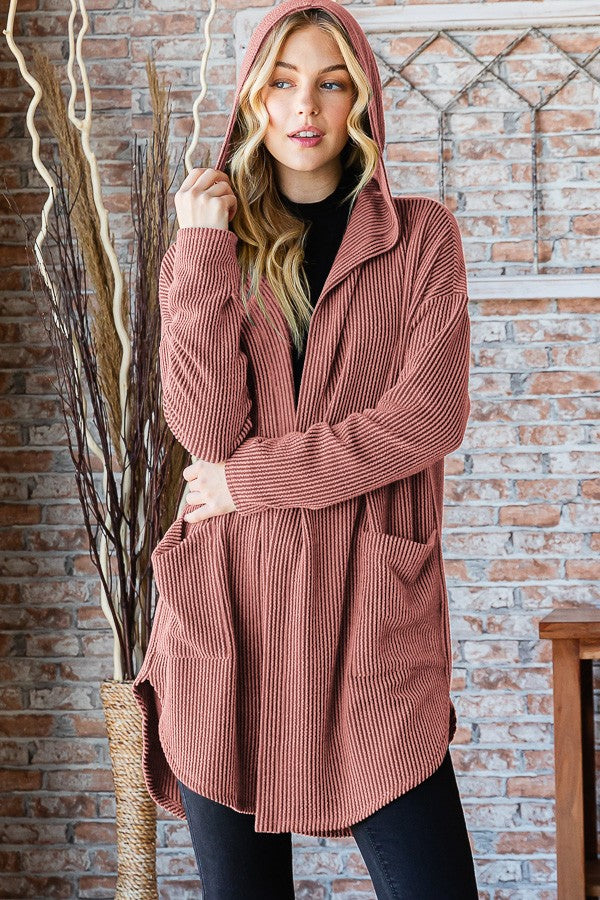 Heimish Ribbed Hoodie Open Cardigan