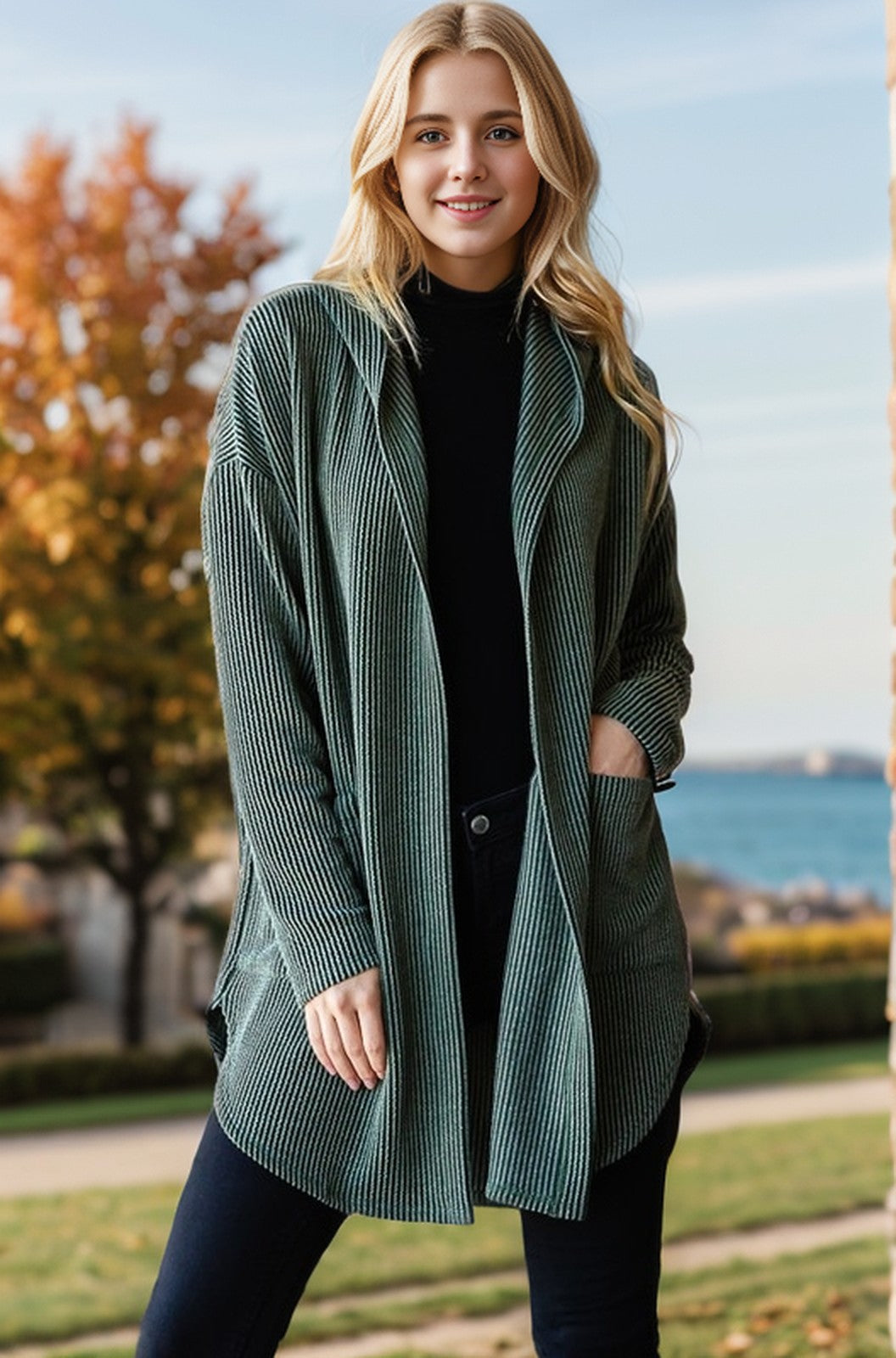 Heimish Ribbed Hoodie Open Cardigan