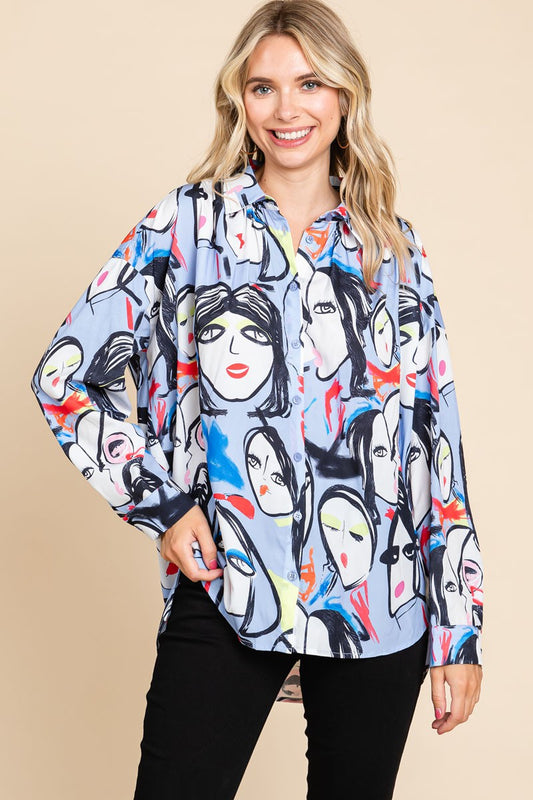 Jodifl  Face Print Button Up Top
