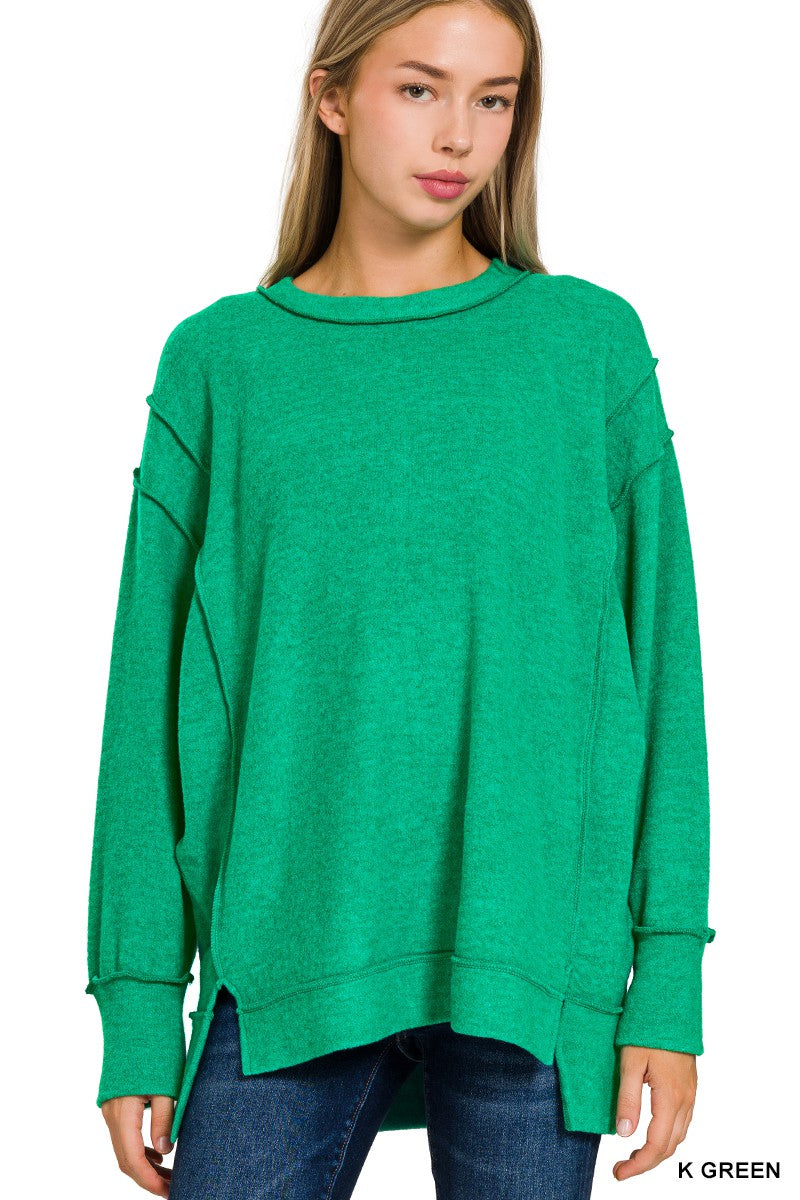 Zenana Brushed Melange Hacci Oversized Sweater