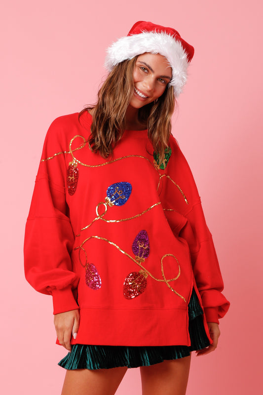 Peach Love Holiday Sequins Embroidery Loose Fit Sweatshirt