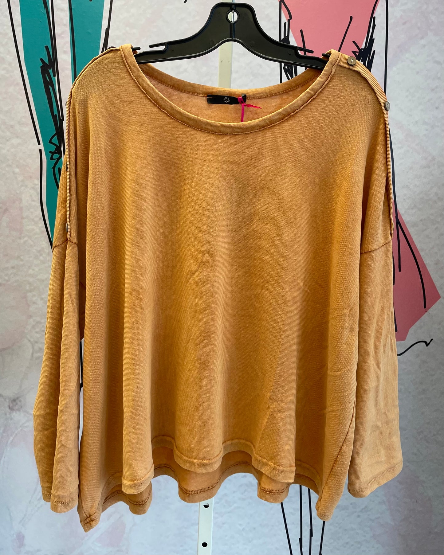 Yolly Long Sleeve Button Detail Shoulder Top