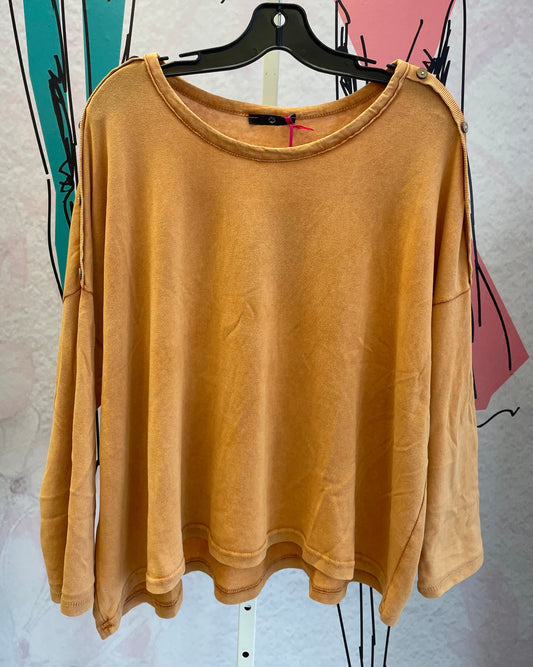 Yolly Long Sleeve Button Detail Shoulder Top