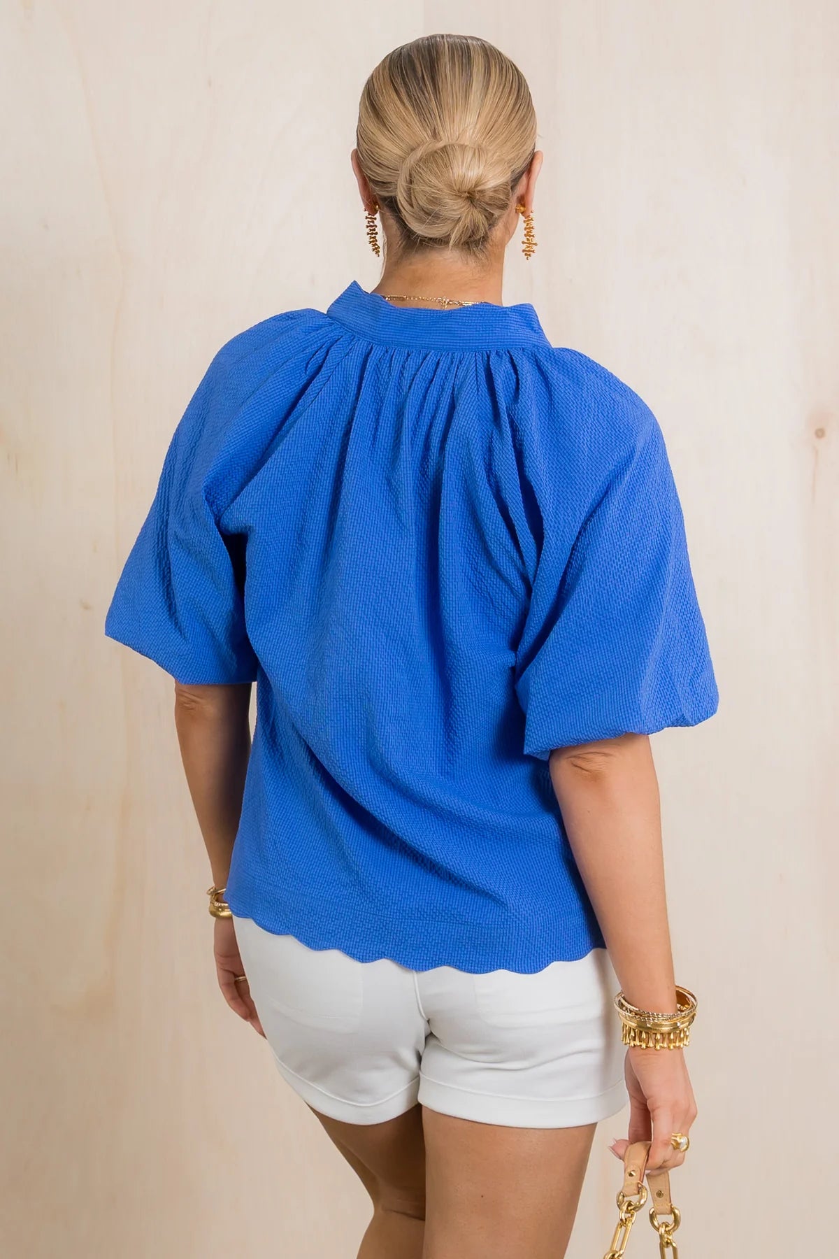 Umgee Bubble Sleeved Seersucker Top