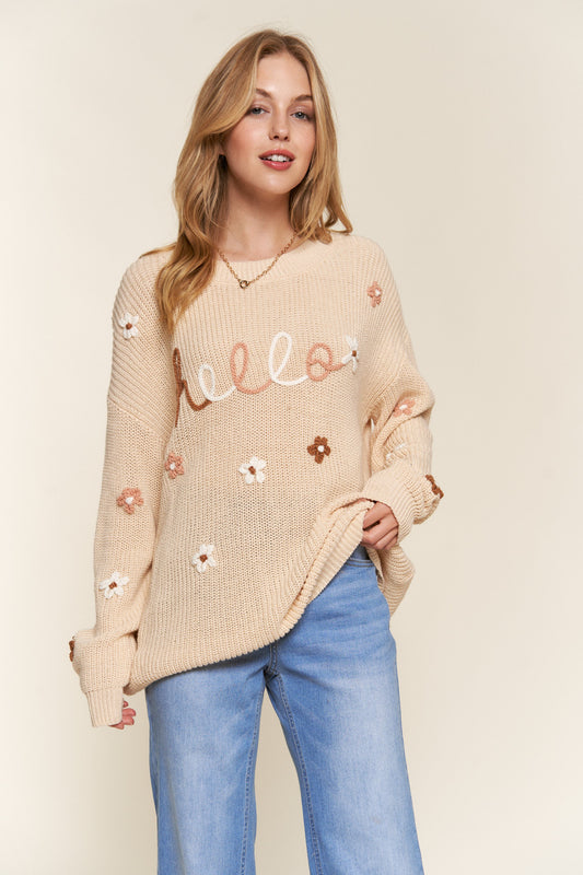 ATW Hello Flower Embroidery Sweater