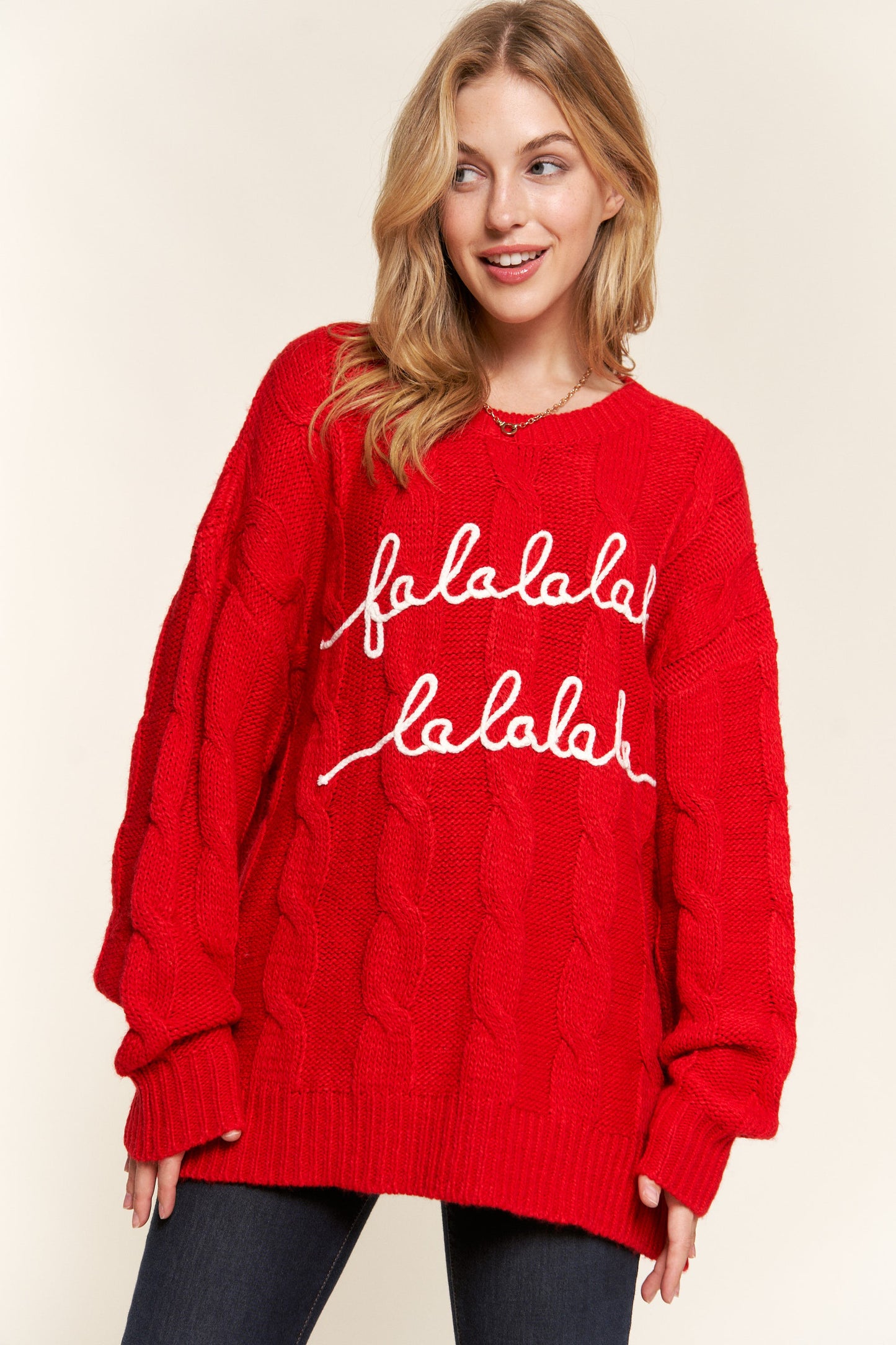 ATW Falalala Letter Embroidery Holiday Sweater