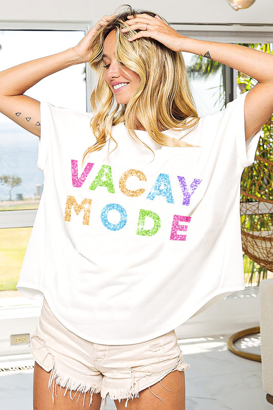 Bibi Sequin Vacay Mode Lettering Top