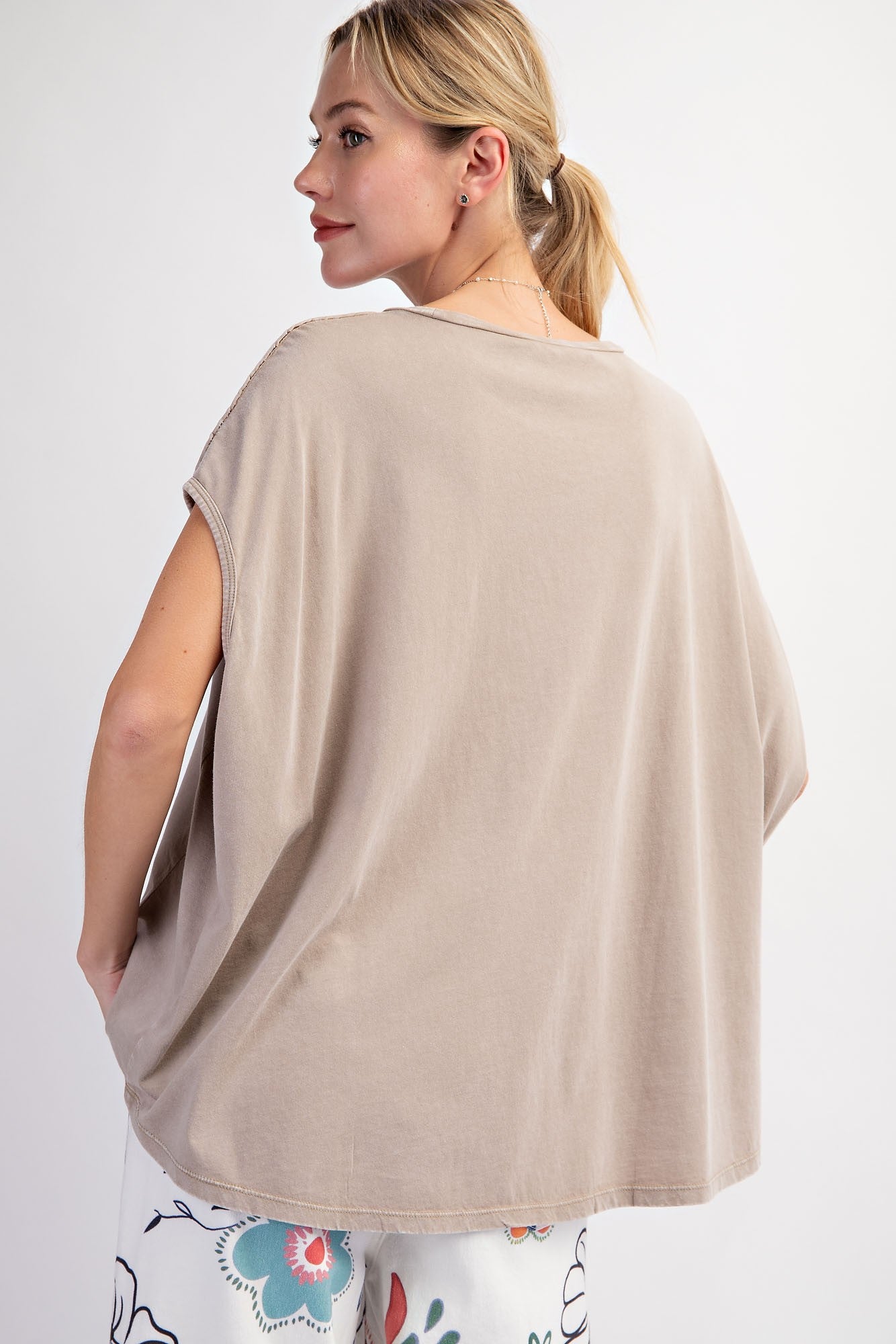 Easel Cap Sleeve Mineral Washed Knit Top