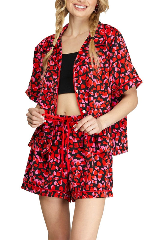 She + Sky Hearts Short Sleeve Pajama Set