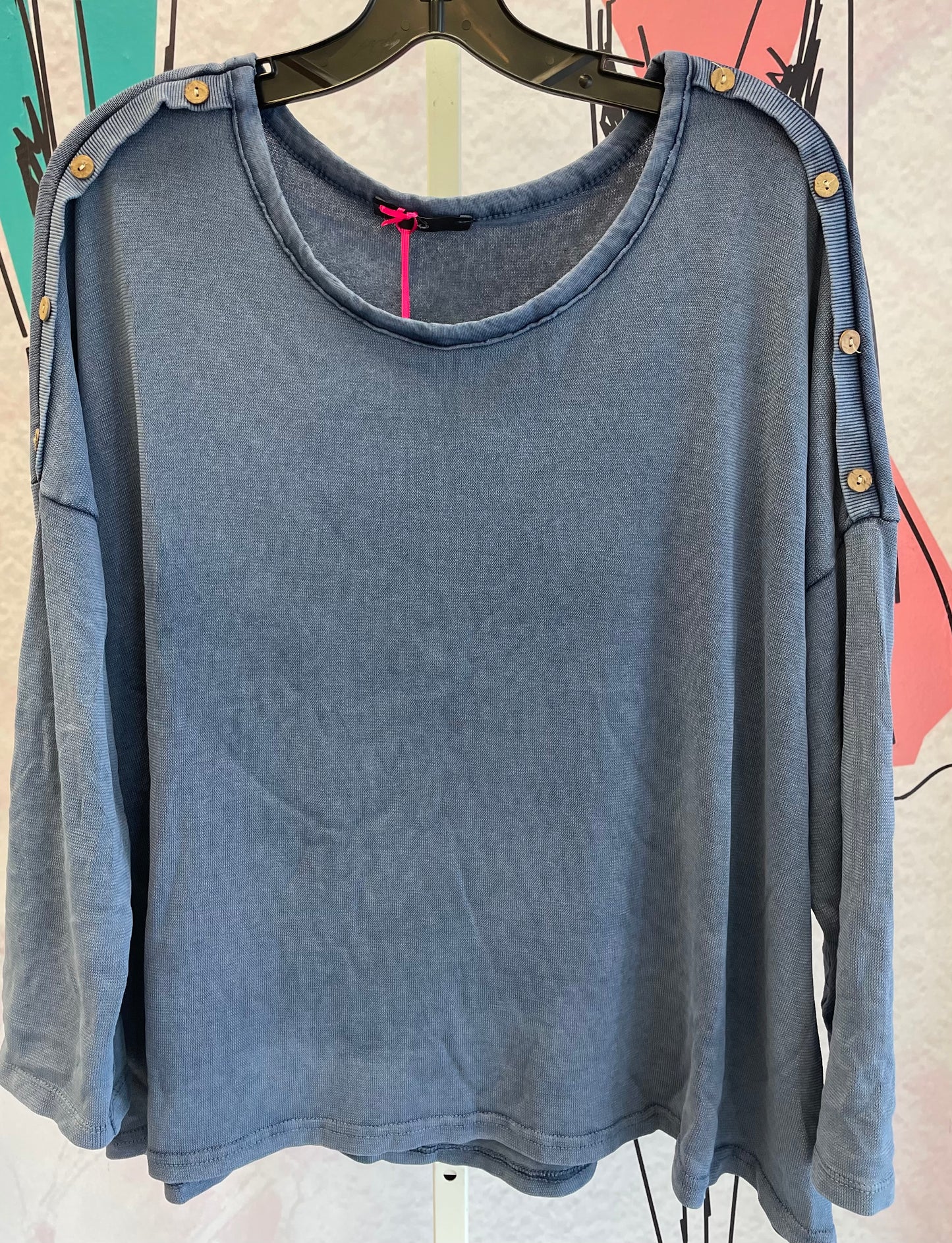 Yolly Long Sleeve Button Detail Shoulder Top