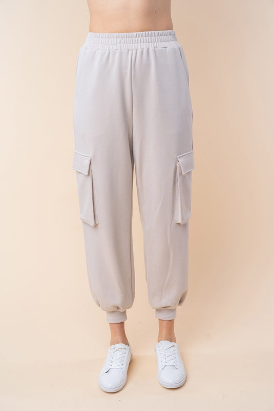 White Birch High Waisted Solid Knit Cargo Pants