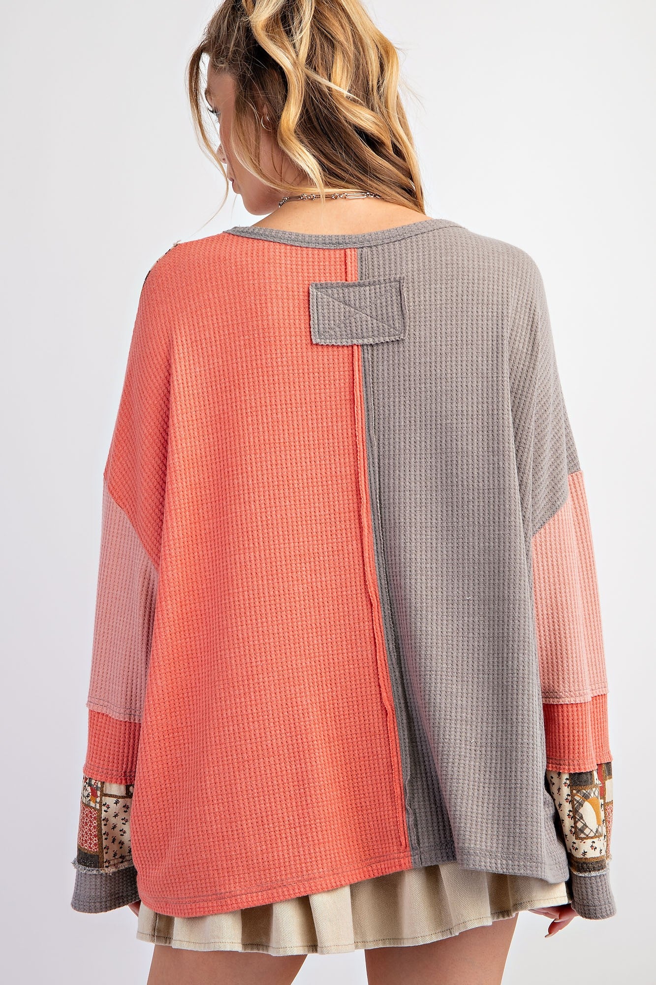 Easel Color Block Thermal Washed Pullover