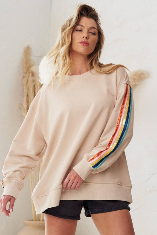 Jade By Jane Loose Fit Rainbow Sequined Arm Sweatshirt