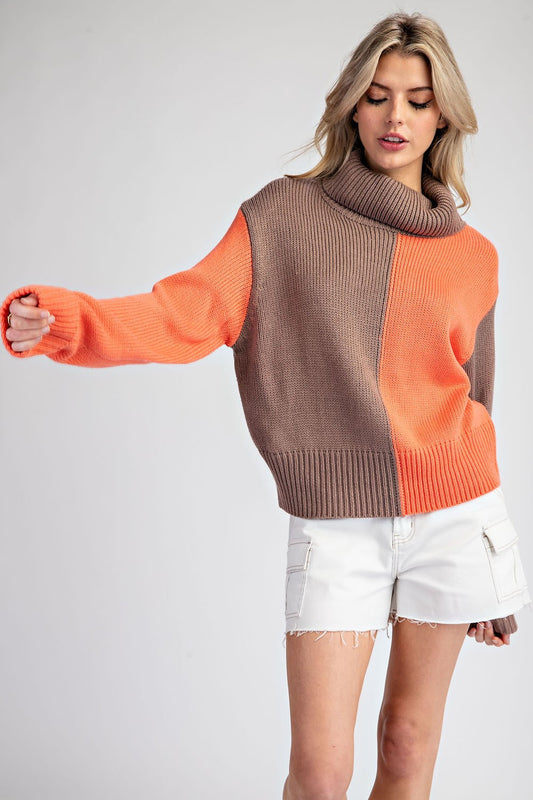 ee:some Color Block Turtleneck Sweater